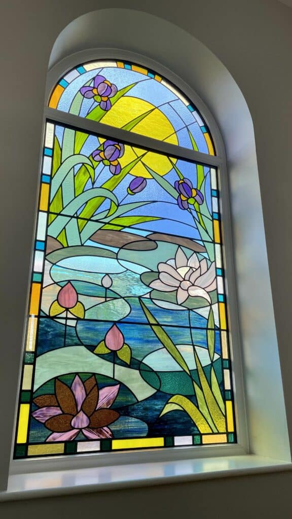 Large lead light lily pond window